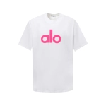 alo yoga T-shirt White （ Pink large print）