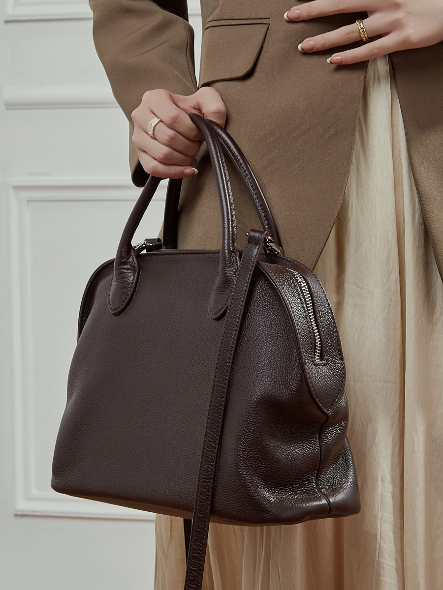 Genuine Leather Dome Satchel Bag for Women