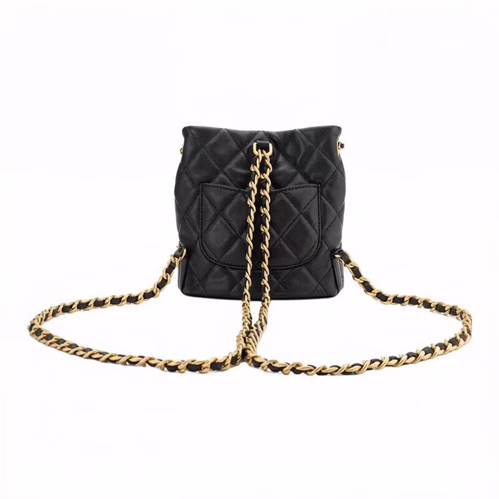 Chanel (CHANEL) women's bag 23A gold buckle diamond plaid leather chain ladies cowhide backpack black AS3947-B11035-94305 length * width * height: 16.5*12*17cm