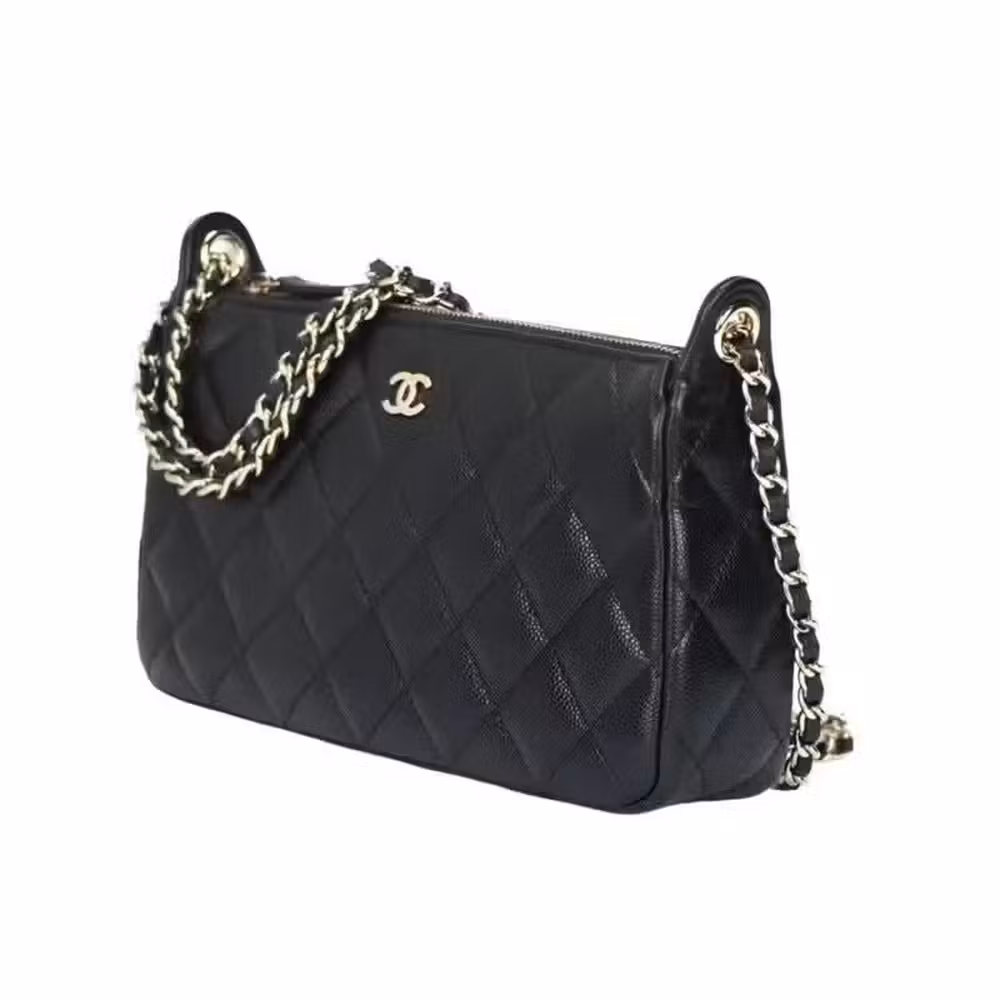 Chanel (CHANEL) women's bag 25A mahjong particles cowhide gold double C HOBO underarm bag slung shoulder bag women's black AP4704-B10583-C3906 21cm long 5.5cm wide 12cm high