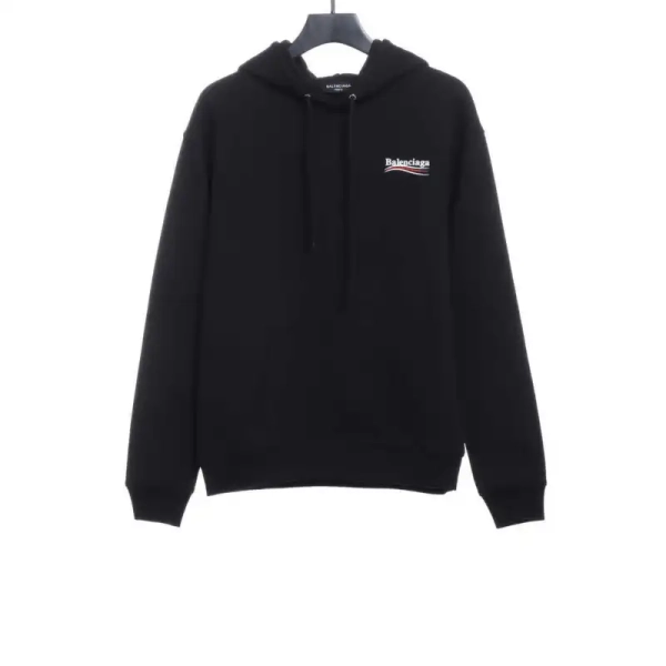 Balenciaga Clothes Embroidered Printed Cotton Hoodie Black