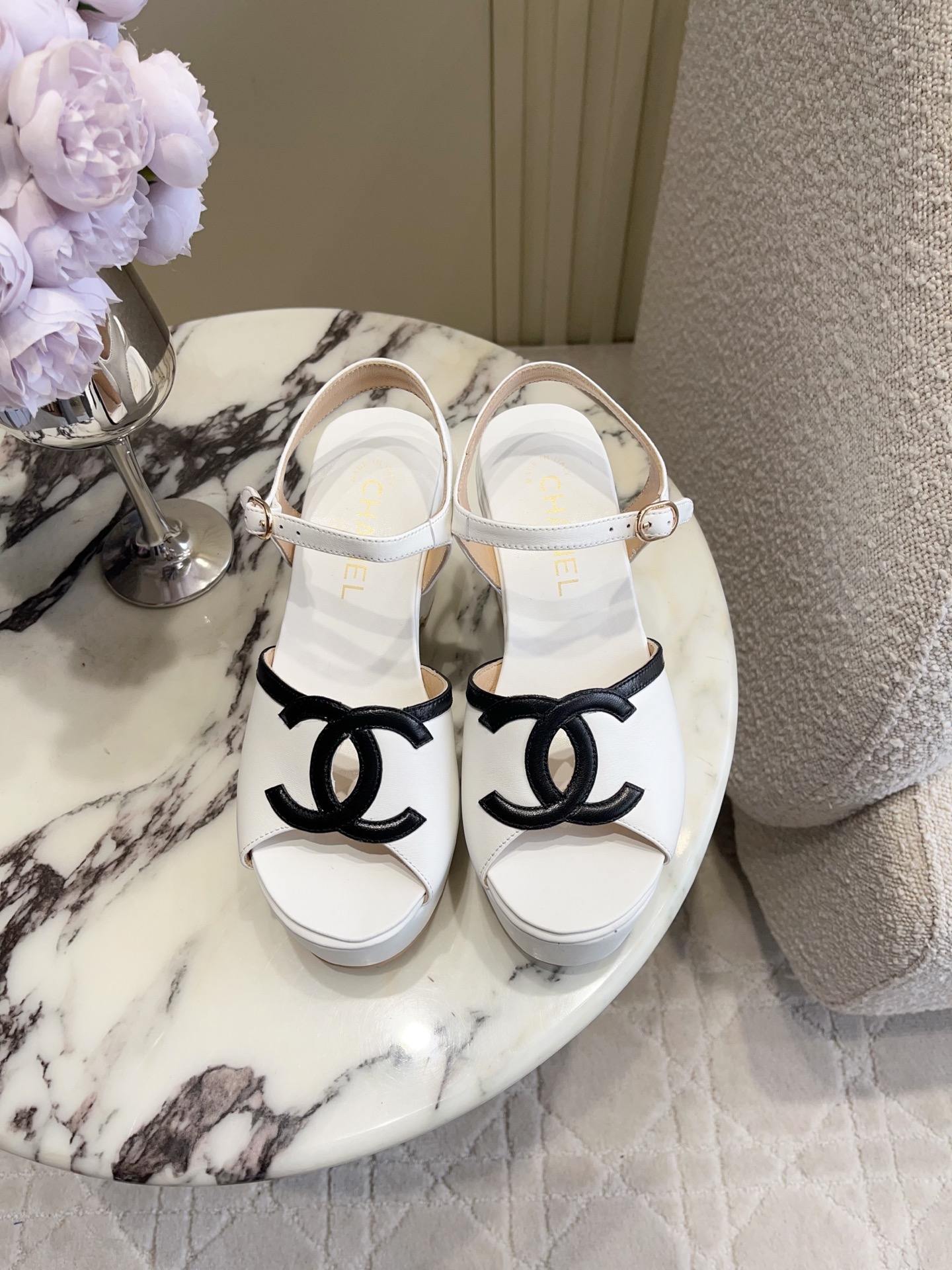Chan NEW  logo wedge sandals