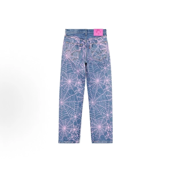 Sp5der  Pink Spider Web Printed Jeans