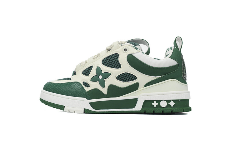 Pkkicks God Batch LOUIS VUITTON Leather lace up Fashionable Board Shoes White Green 1AC520