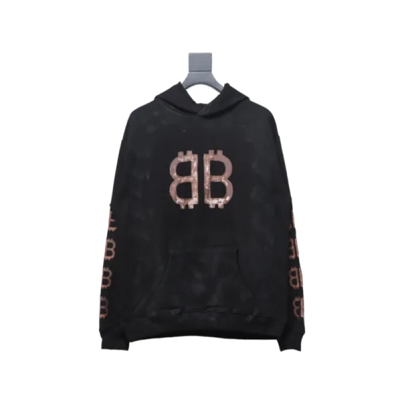 Balenciaga Clothes BB Logo Sprayed Effect Hoodie Black