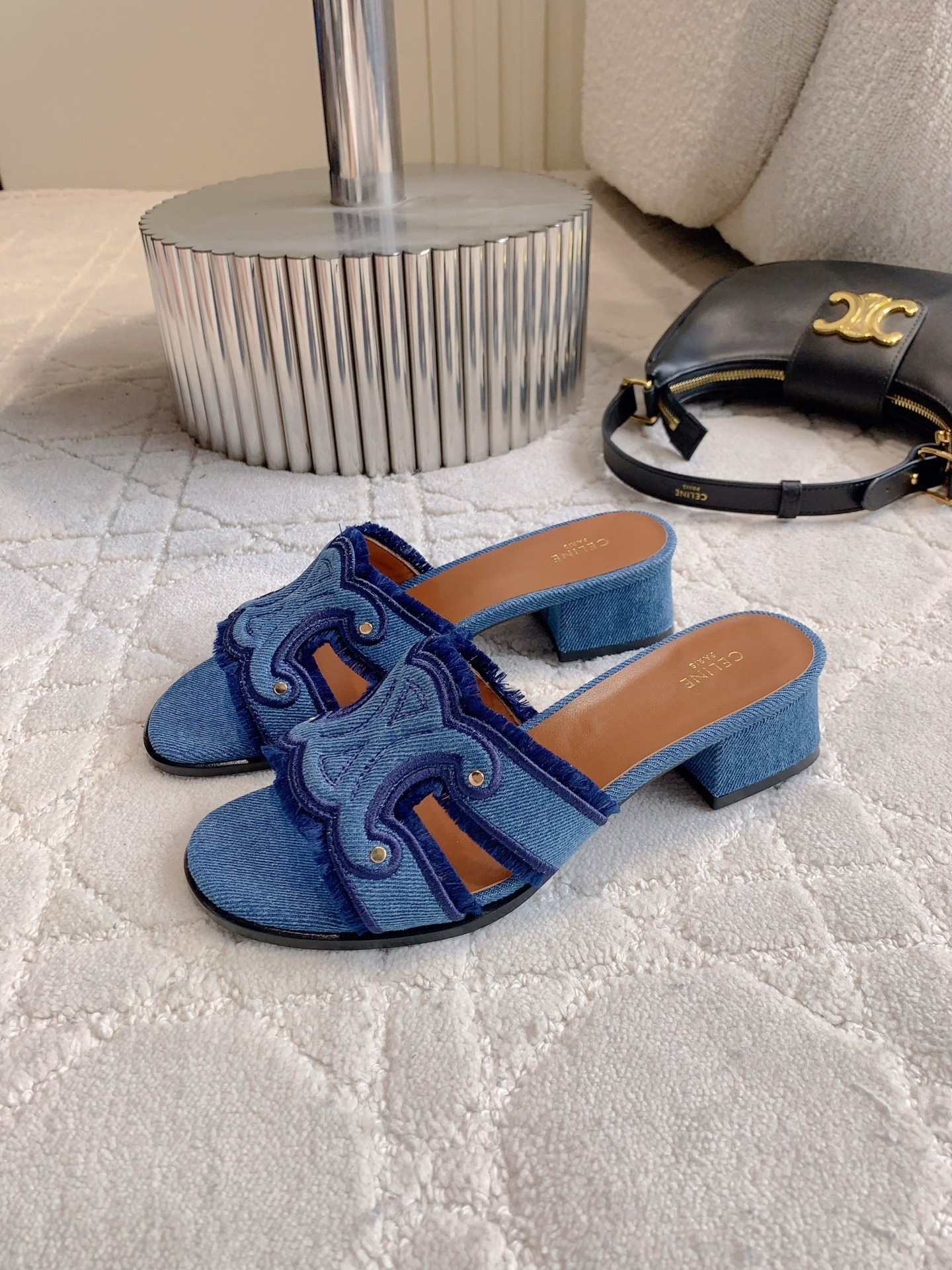 Celi NEW Denim Chunky Heel Slippers
