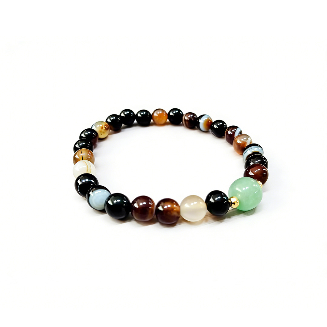 Natural Multi Stone Beaded Bracelet with Green Jade Accent