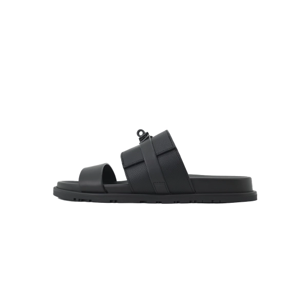 HERMES Lychee Grain Button Slides
