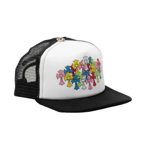 Chrome Hearts Multicolor Crosses Logo Trucker Hat White Black