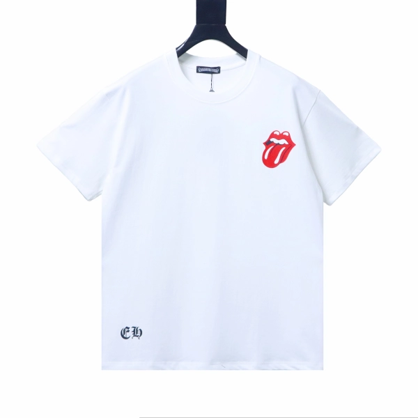 Chrome Hearts 26SS Rolling Stones Horseshoe Red Tongue Print Short-Sleeve T-Shirt white