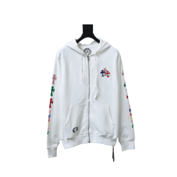 Chrome Hearts Colorful Cross Print Zipper Jacket White