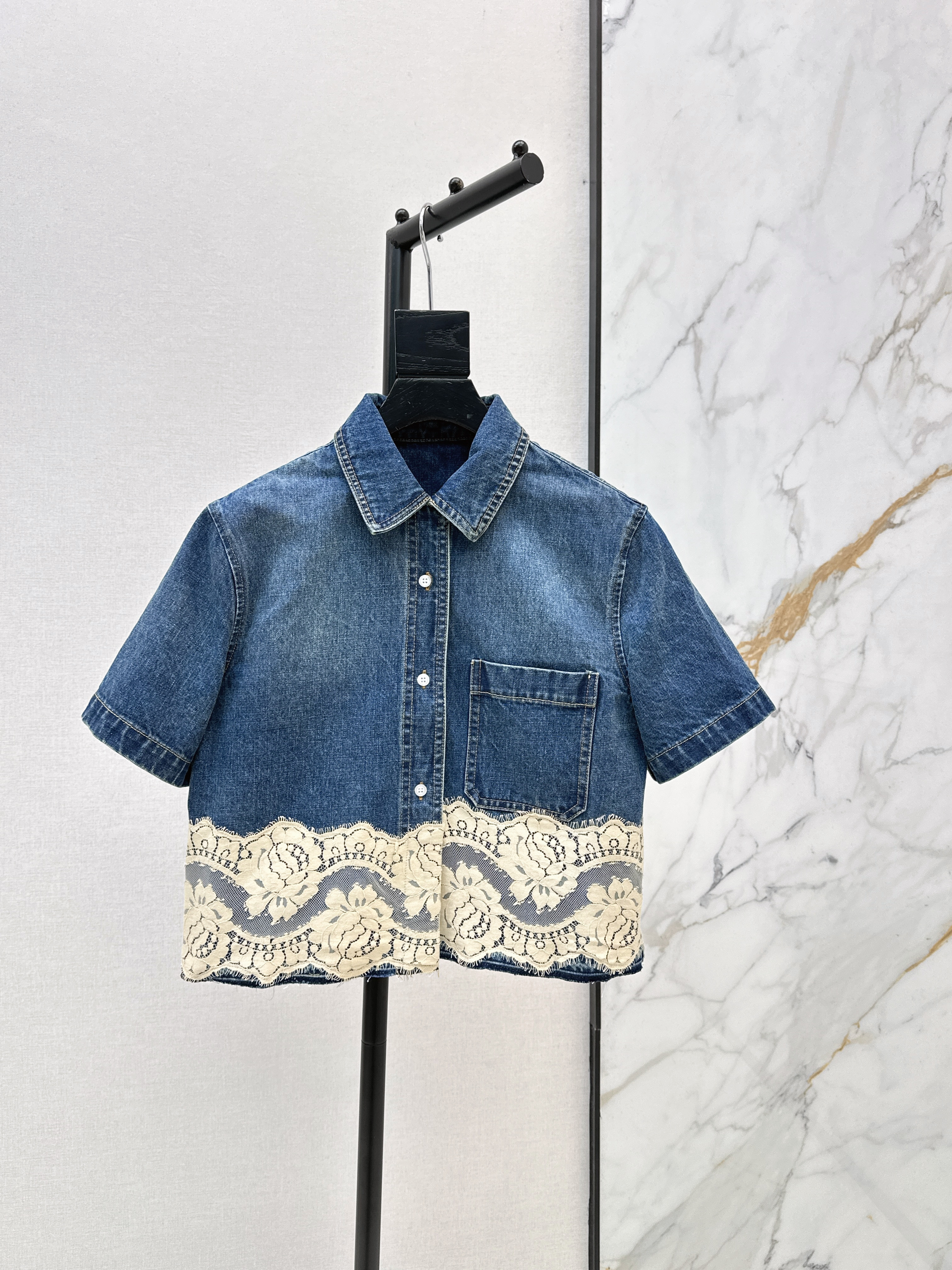 Dolc New lace contract denim shirt