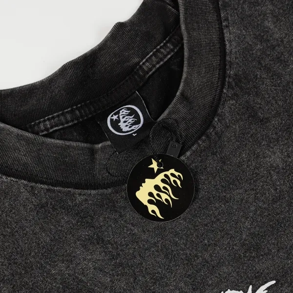 Hellstar Christ Long-Sleeve Washed Black T-Shirt D3102 Old Brick Red