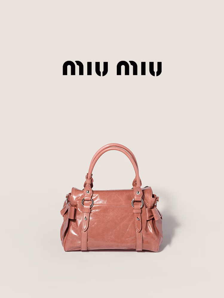 MiuMiu Miu Women's Side Bow Ginishing Cow Leather Medium Single Shoulder Bag Antique Color
