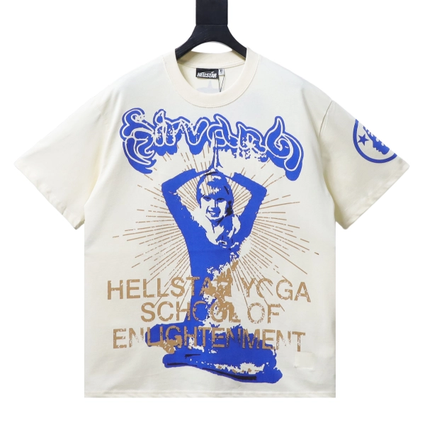 Hellstar Style Women’s Printed Yoga Short Sleeve Tee cream color