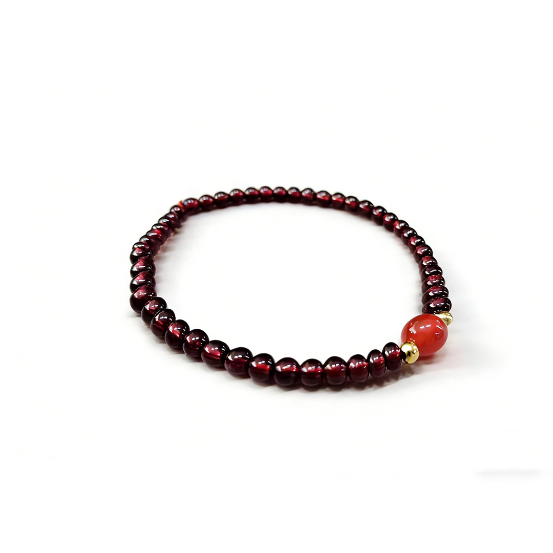 Garnet Beaded Bracelet with Red Center Bead