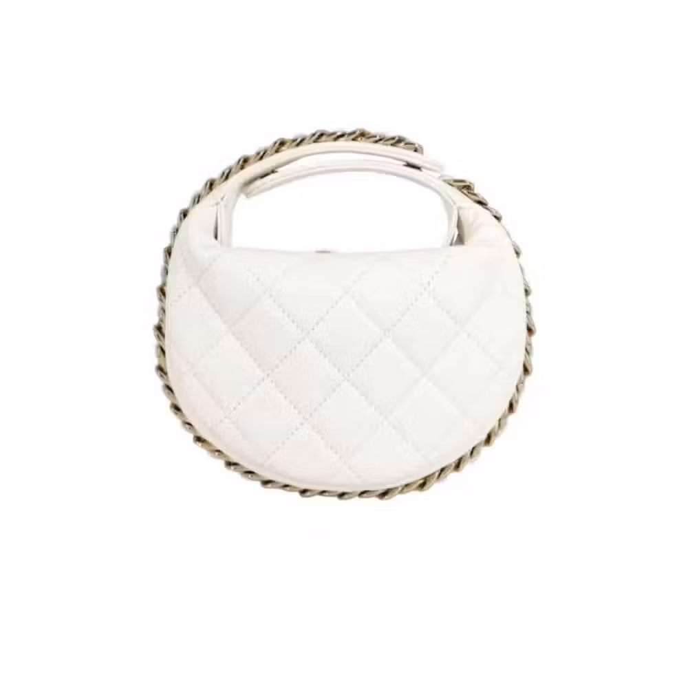 Chanel (CHANEL) Women's Bag 23C Hula Hoop Leather Wear Chain Gold Buckle Diamond Plaid Moon Bag Handbag Hand Bag Women's Gift White AP3095-B09796-10601