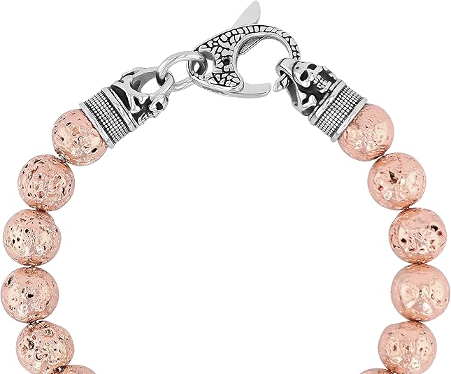 HC15000P-Lava Stone Beaded Bolo Bracelet – Stainless Steel Adjustable Men's Bracelet 10mm