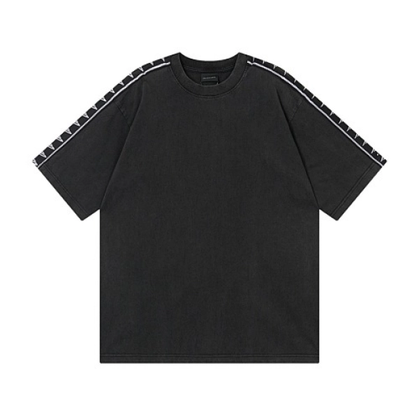 Balenciaga Clothes Washed & Distressed T-Shirt With 3B Artistic Webbing Accents Sleeves Black/Apricot