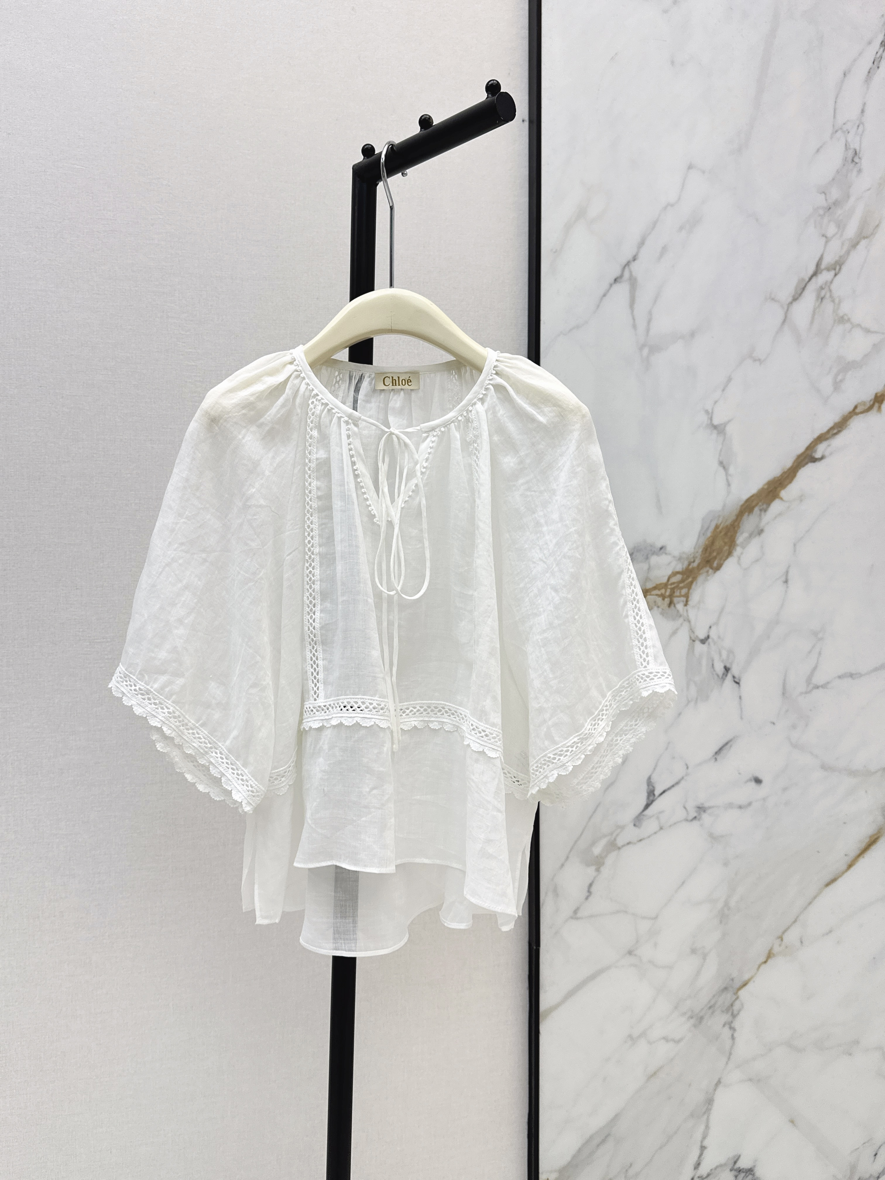 Chol New Hollow-out lace-up shirt