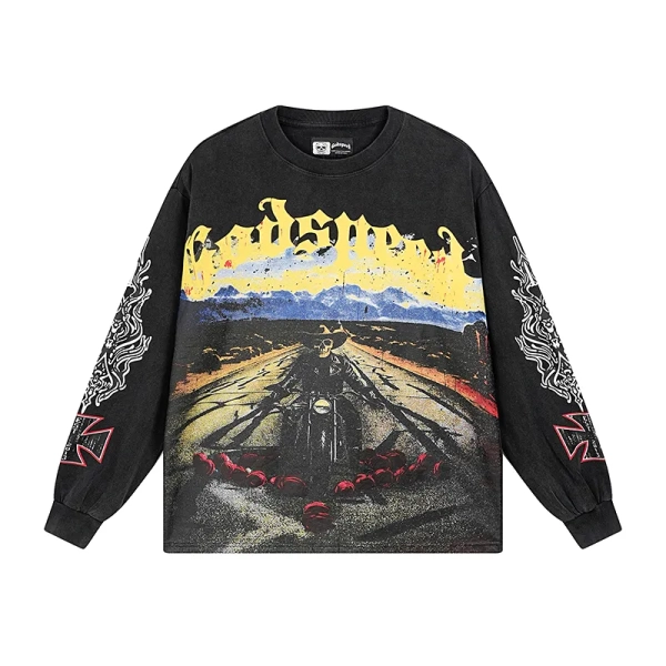 Godspeed Long Lonely Road LS Thermal Tee #1100 Black Wash