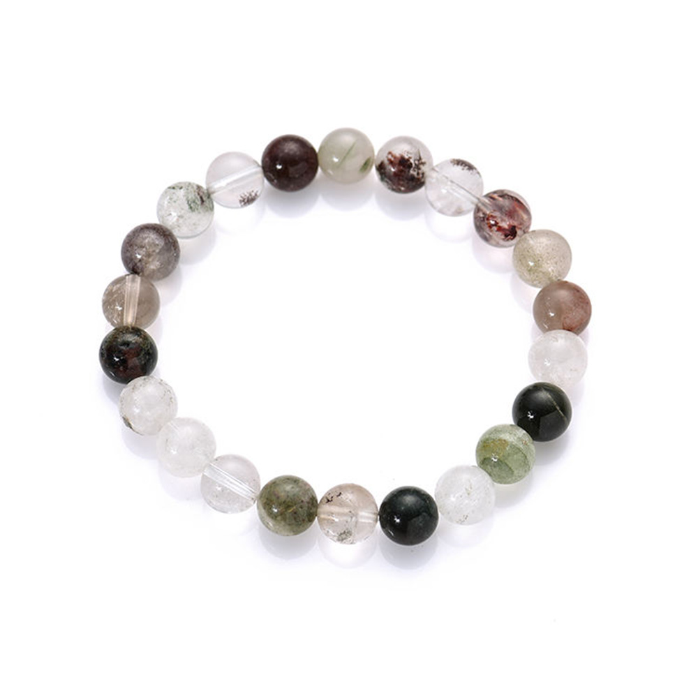 H50P-Minimalist Natural Green Phantom Quartz Gemstone Beaded Stretch Bracelet for Women
