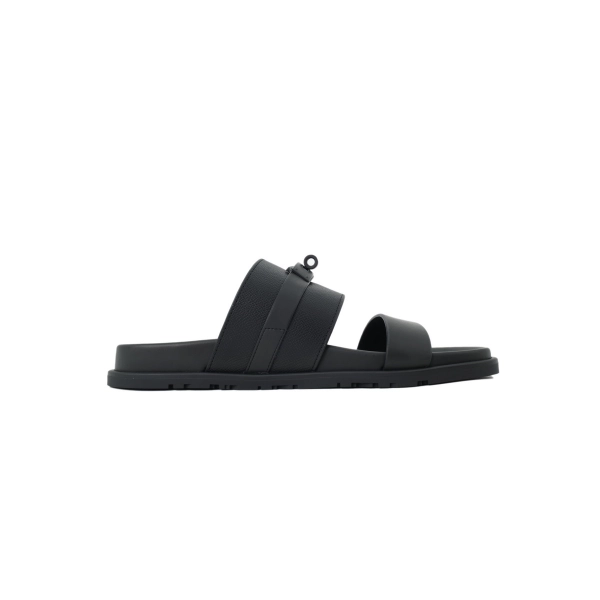 HERMES Lychee Grain Button Slides