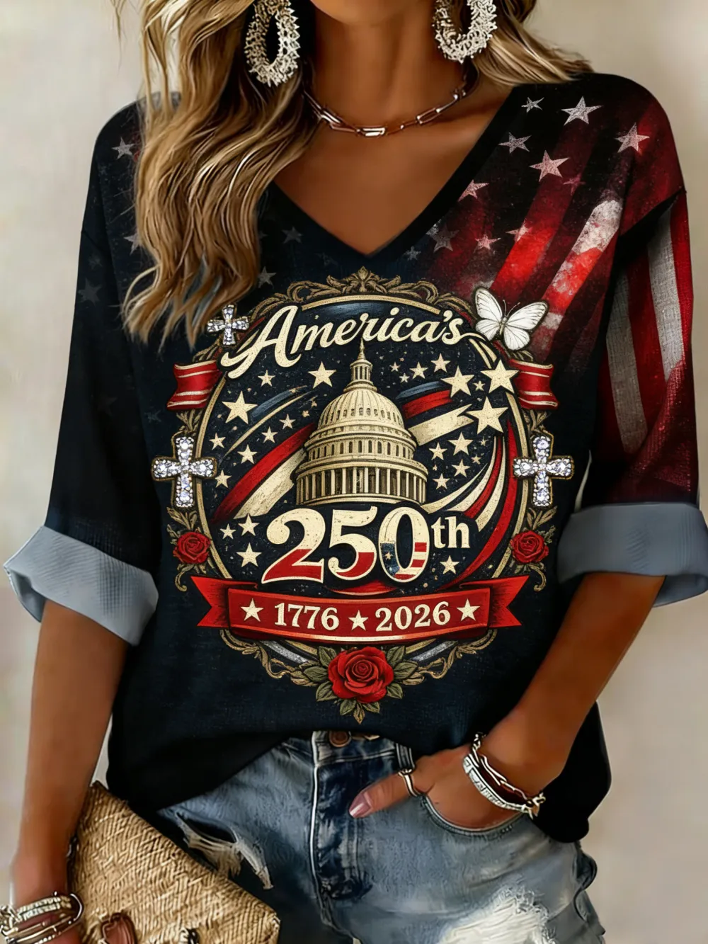 America's 250th Anniversary Capitol Building V-Neck Top