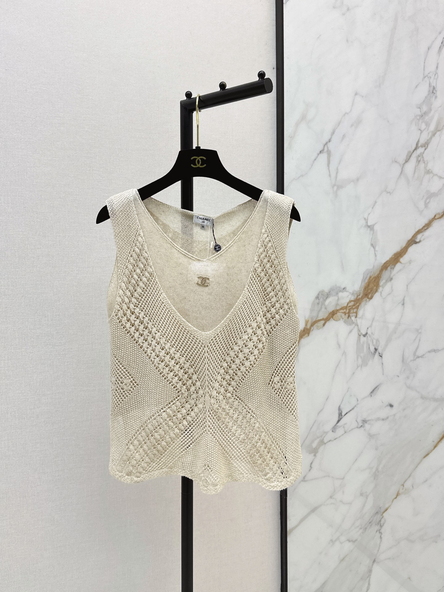 Chan New Fake Two-Piece Crochet Vest
