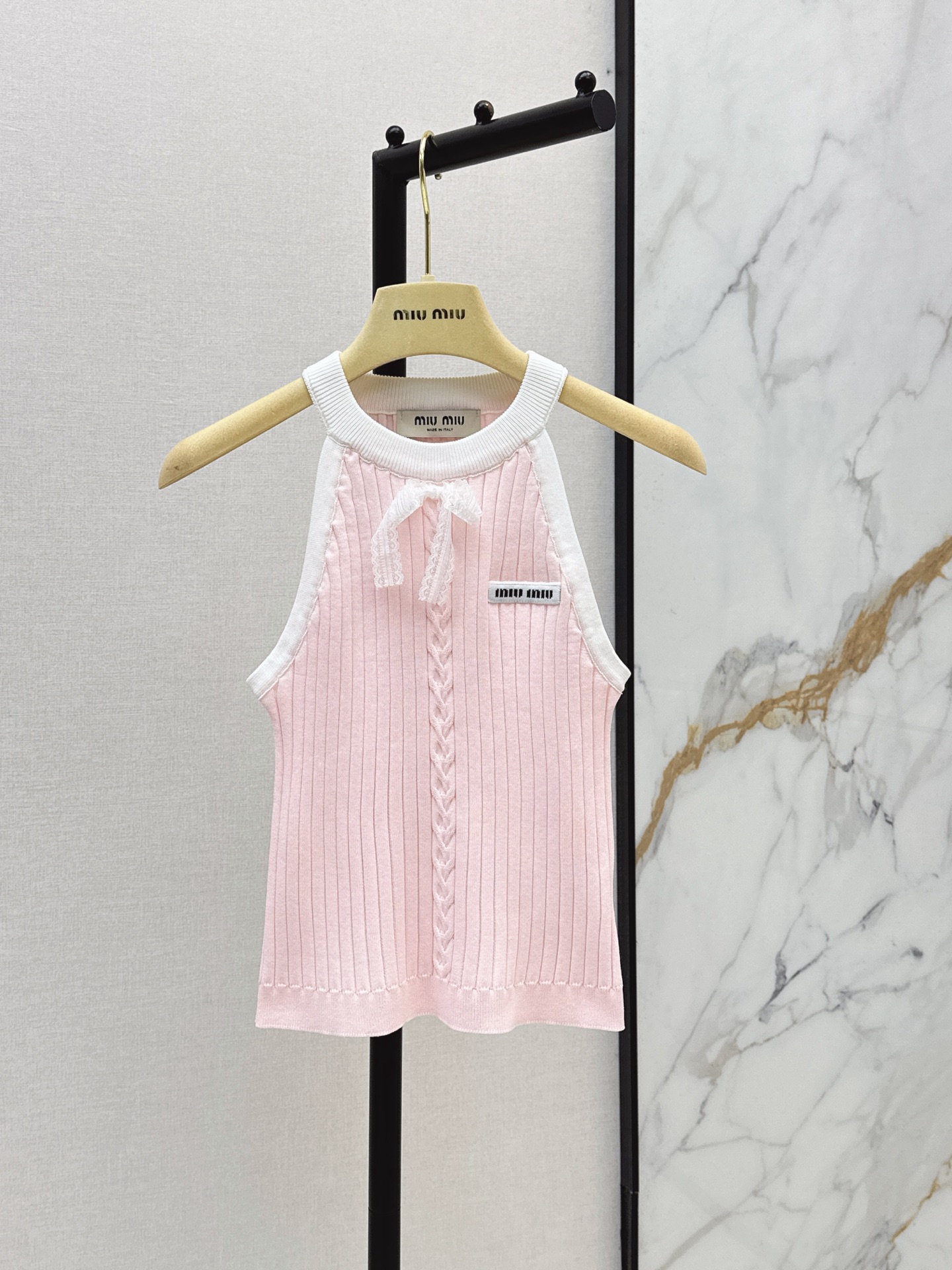 Miu New Bow-tie color-blocked knitted vest
