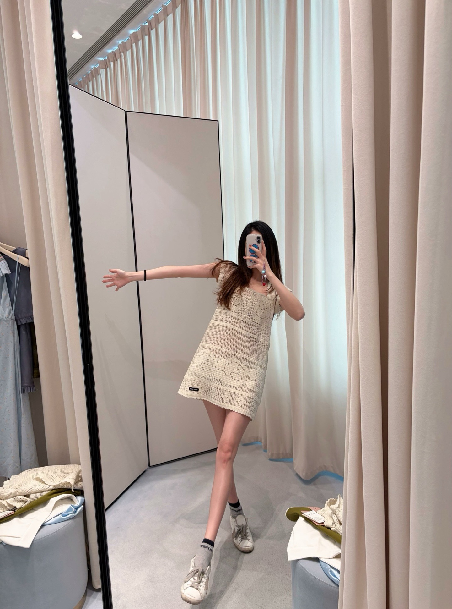 Miu New Hollow Crochet Knit Dress