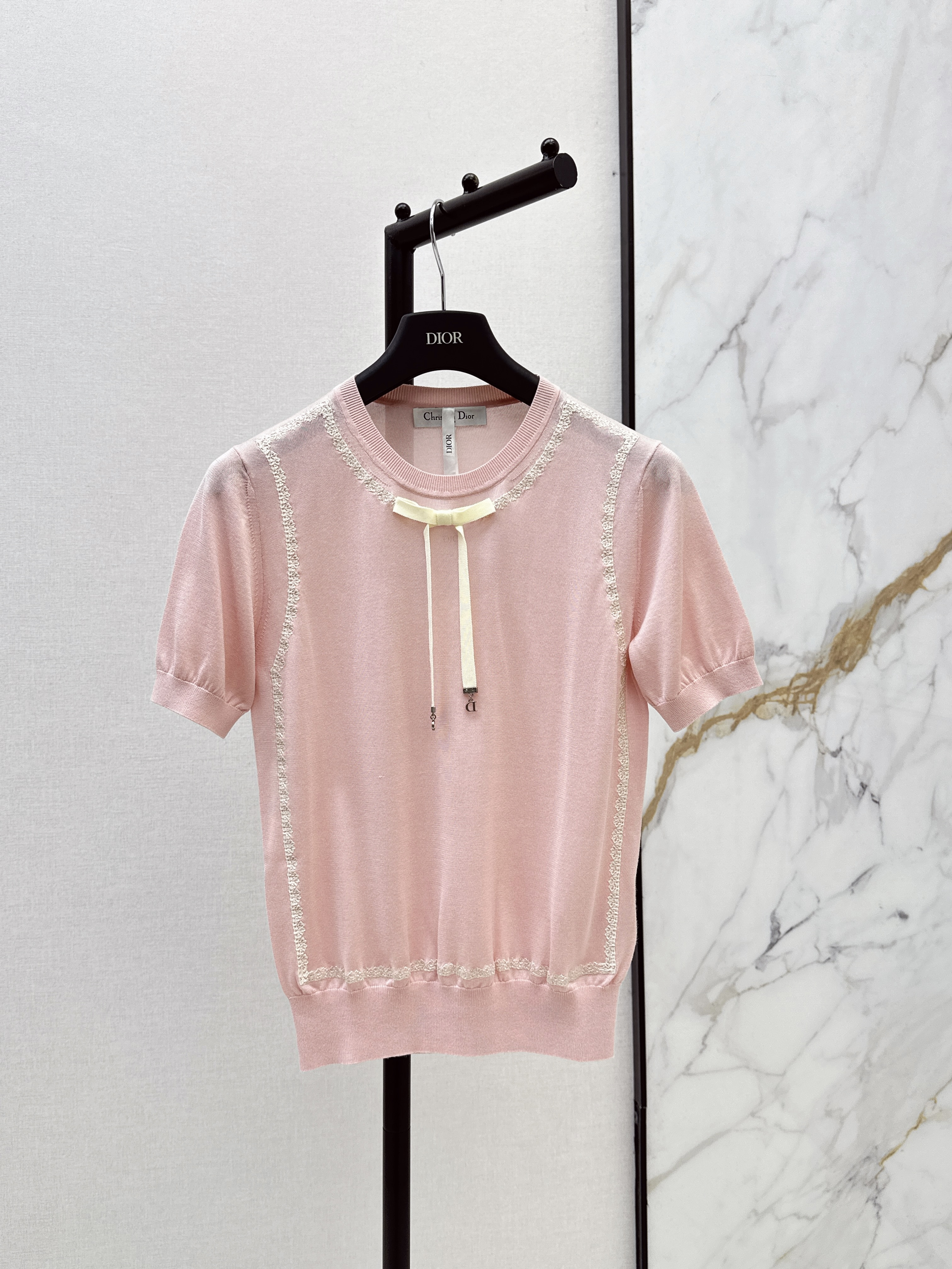 CD New Bow Knitted Short-Sleeve Sweater