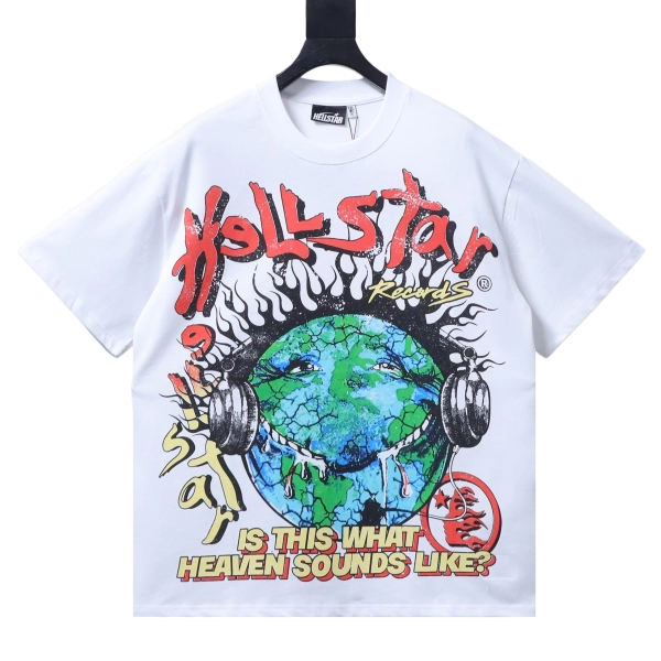 Hellstar Style Cracked Smiley Face Print Short Sleeve Tee white