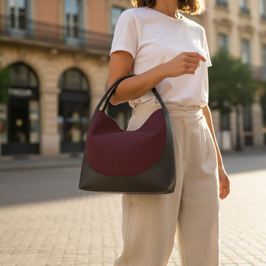 Burgundy Gray Arch Tote