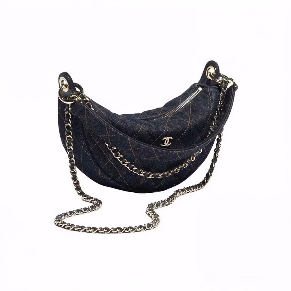 Chanel (CHANEL) women's bag 26P double C logo rhombus leather chain ladies dark blue tannin slung handbag pea bag dark blue tannin AP5094-B23492-U7663 length 22cm width 6cm height 15cm