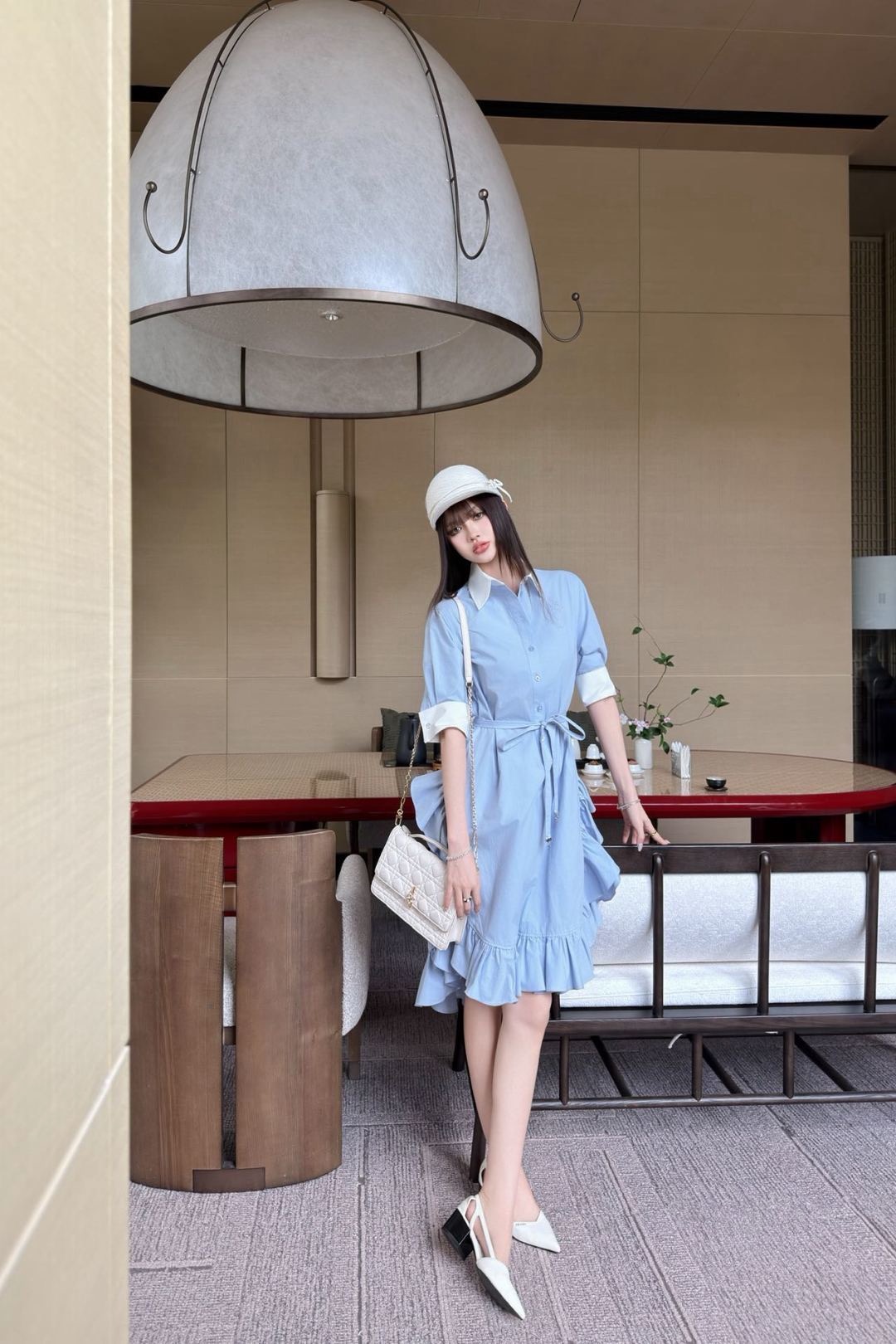 CD New Contrast-color lapel dress