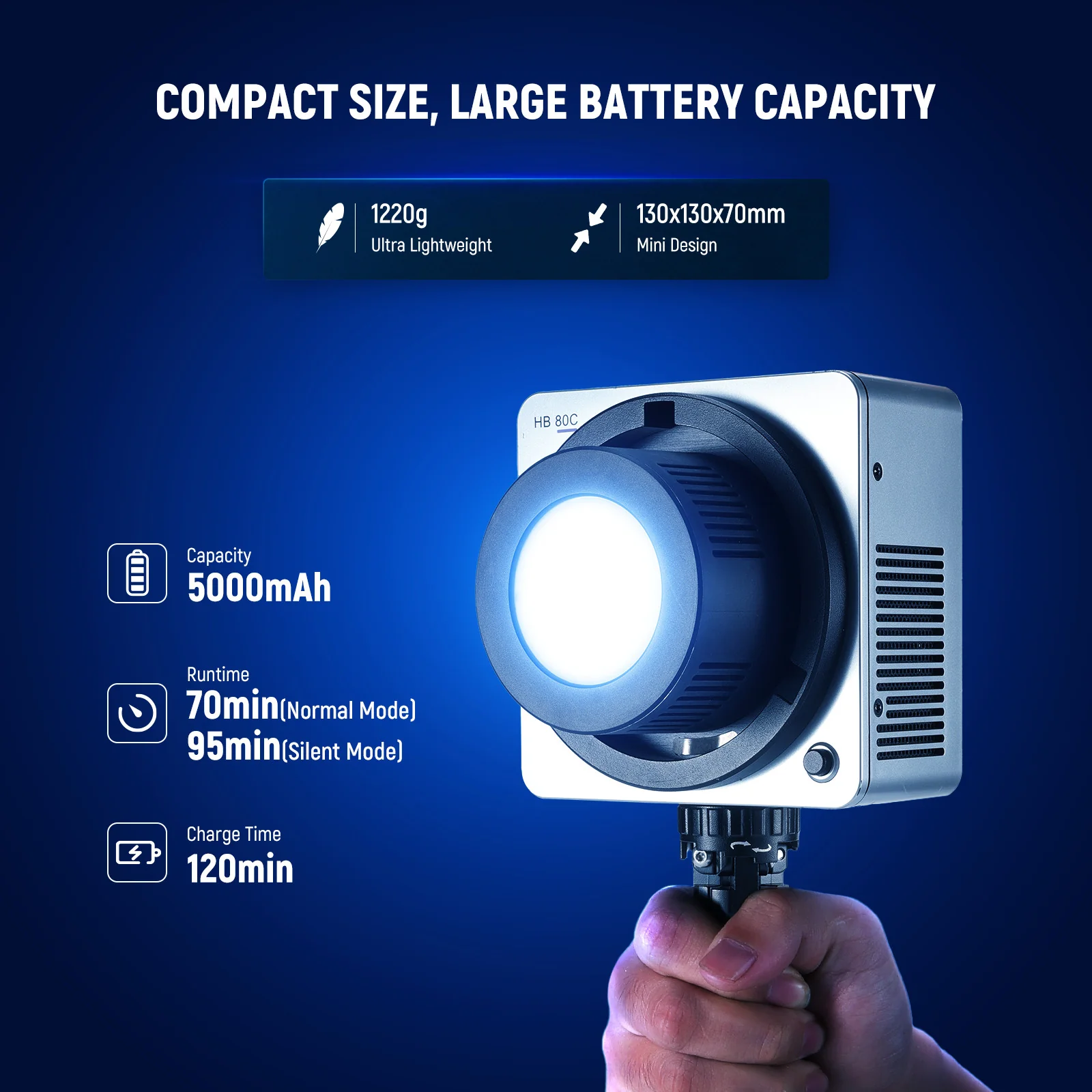HB80C 80W RGBWW Mini COB LED Video Light