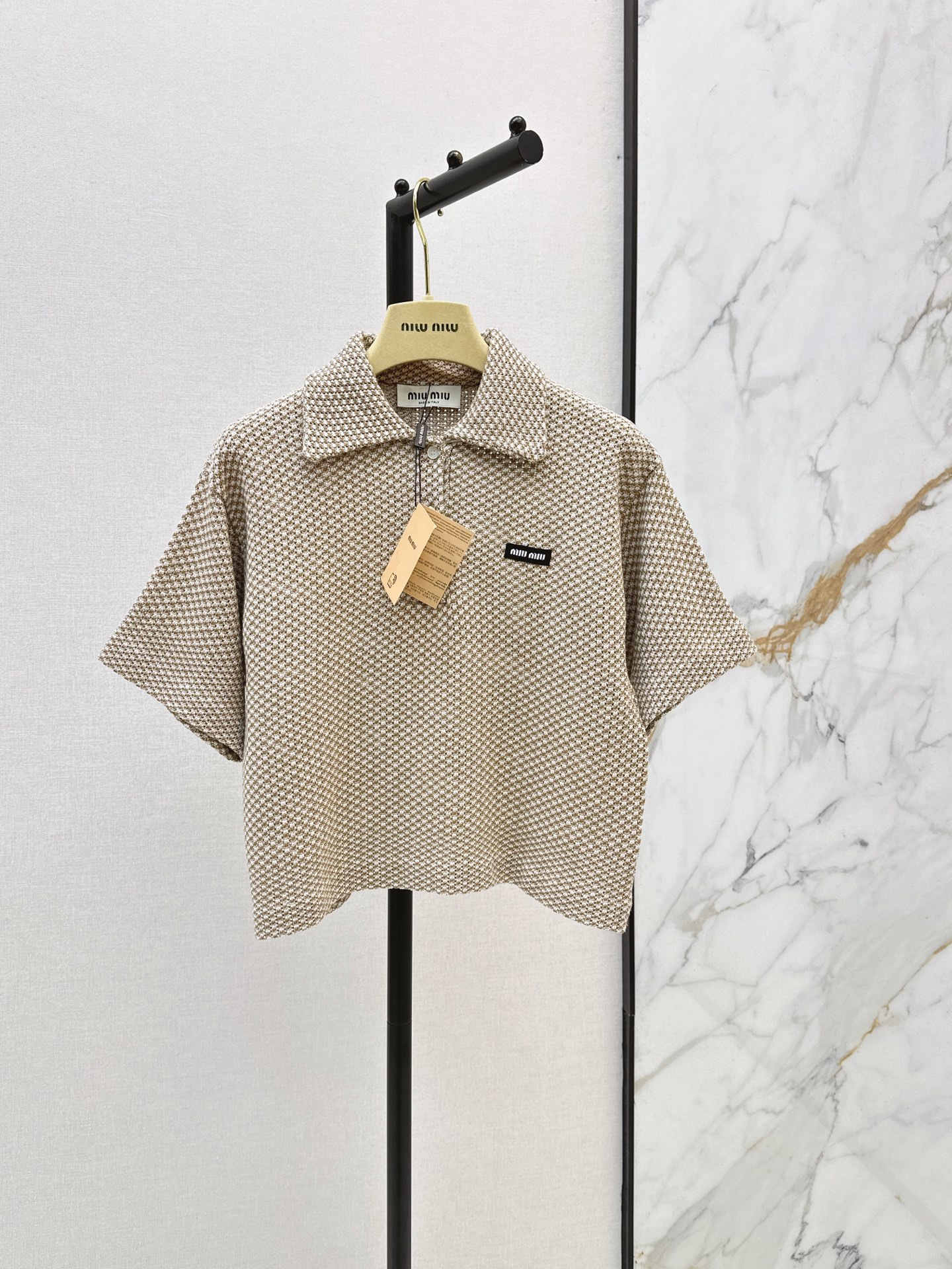 Miu New Plaid polo short-sleeve knit