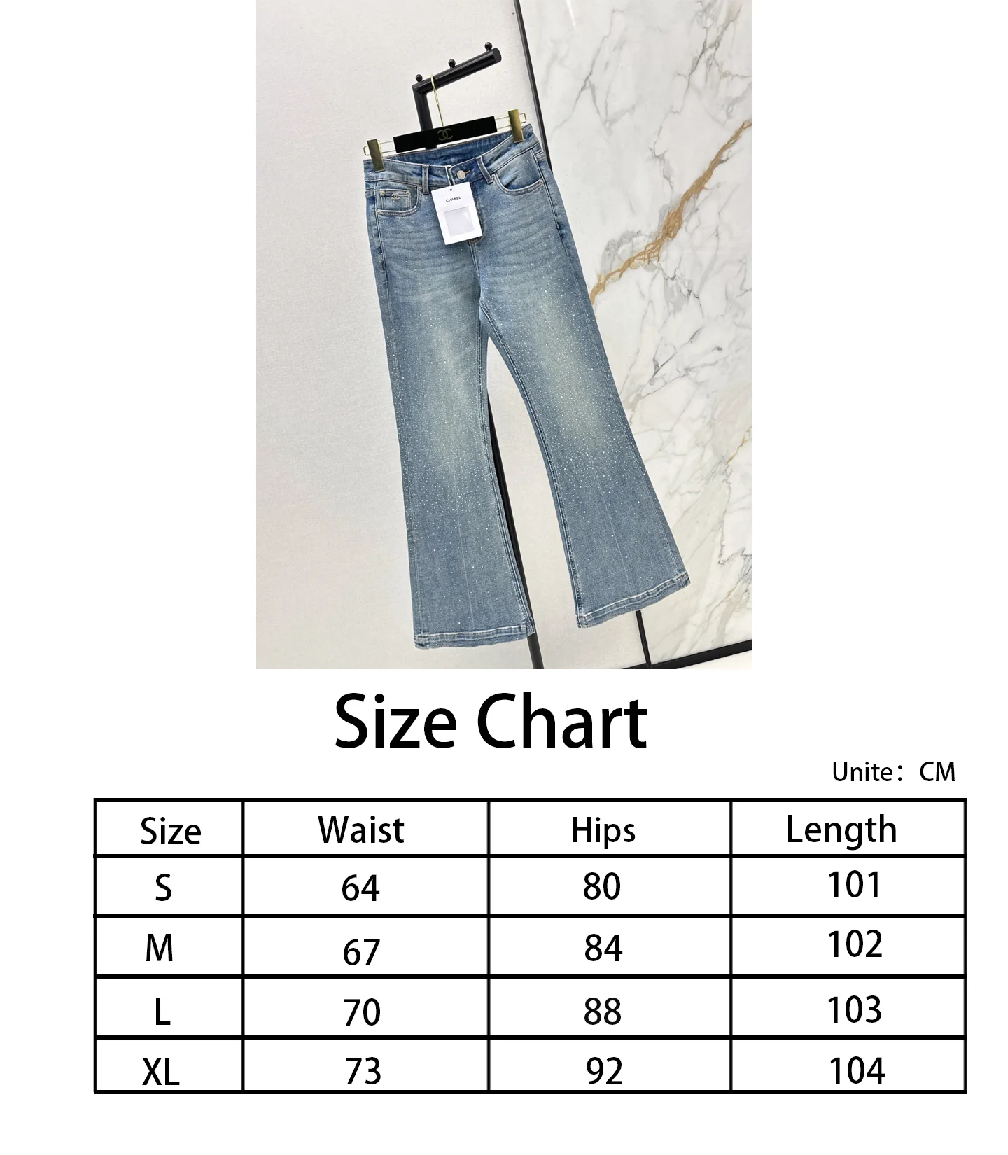 Chan NEW rhinestone flared jeans