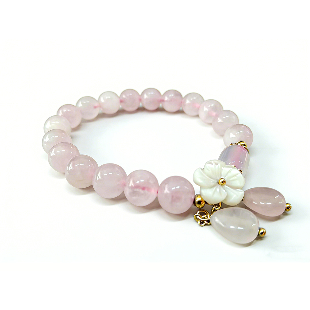 Rose Quartz Beaded Bracelet with Flower Charm