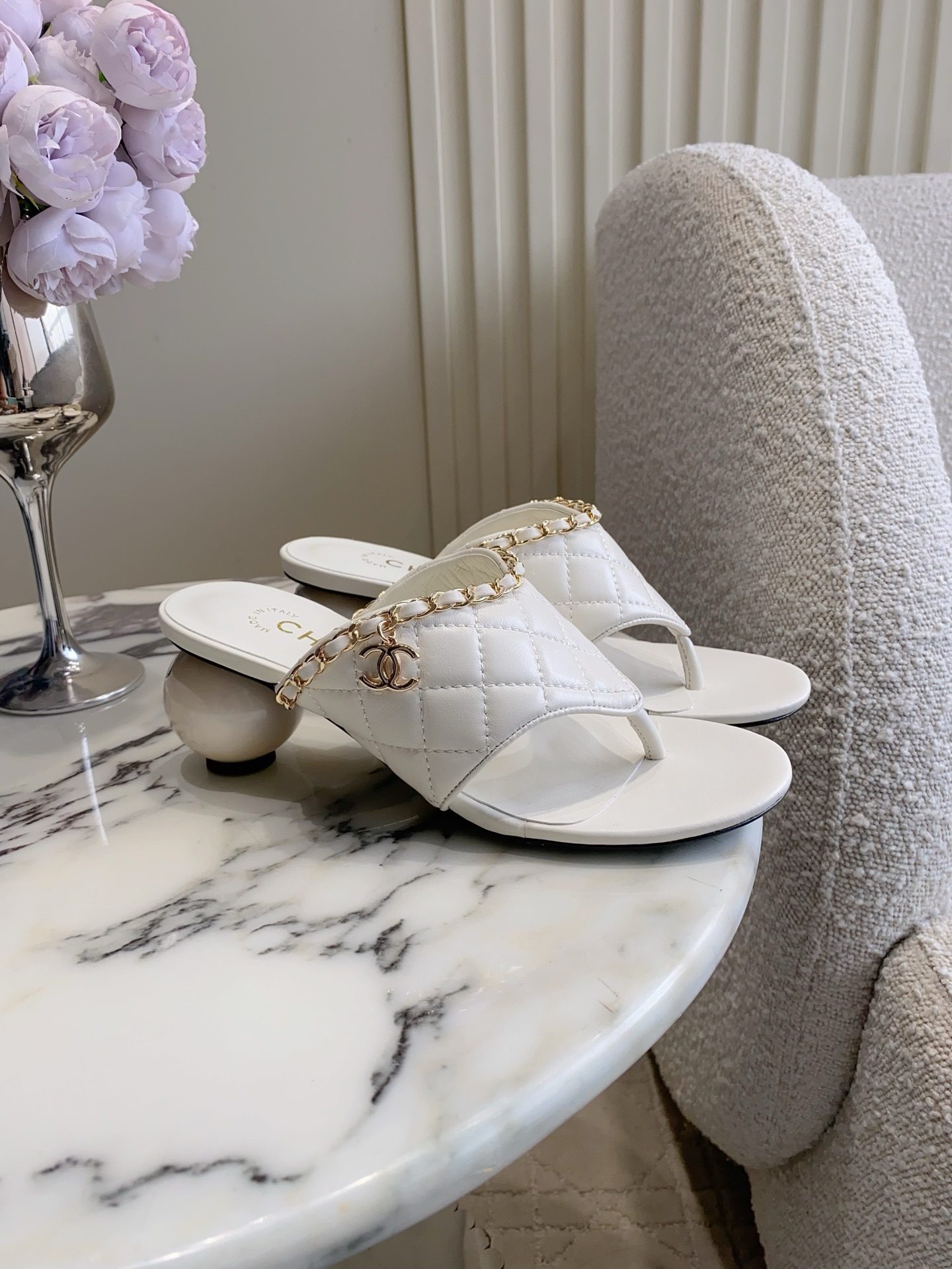 Chan New Pearl and diamond grid toe sandals