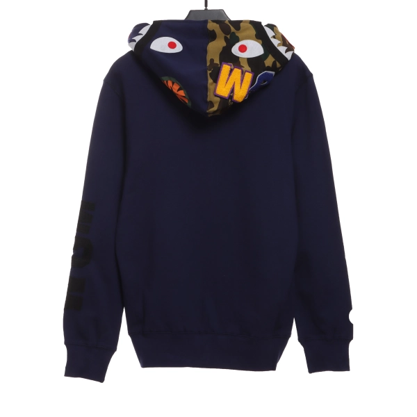 BAPE solid color patchwork camouflage shark hoodie