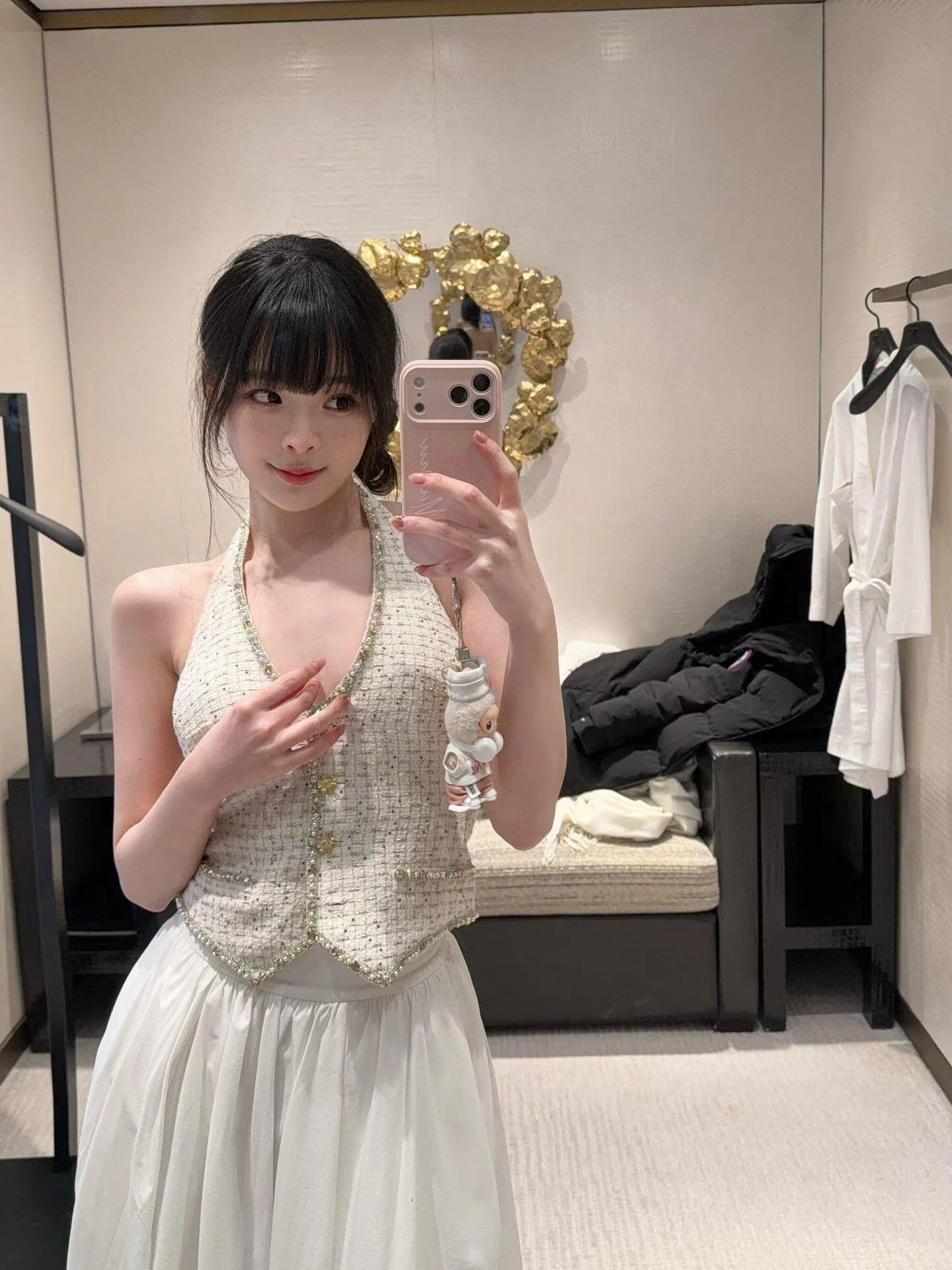 Chan NEW rainbow rhinestone halter top