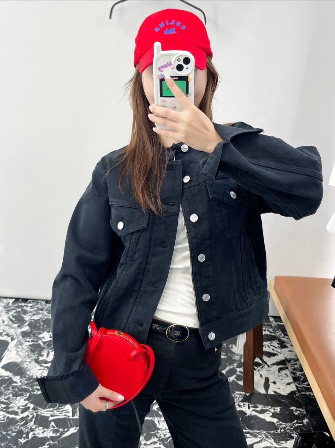 Celi New Leather patch denim jacket