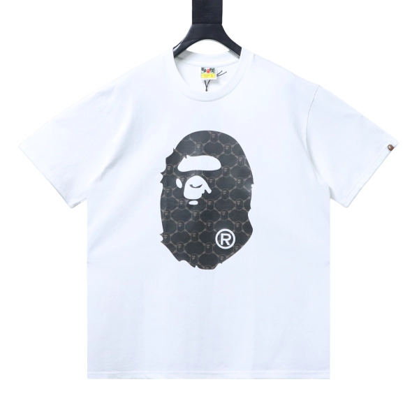 Bape 26ss Classic Diamond Patterned Old-Style Print Short Sleeve Shirt white