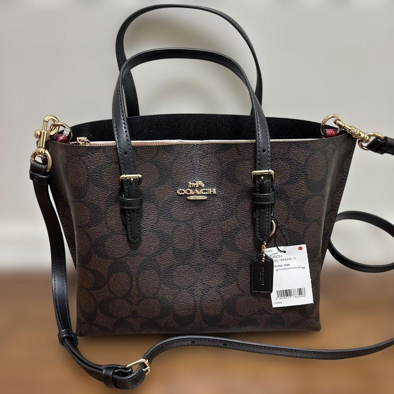 COACH C4250 Mollie Tote Bag 25, Signature Canvas, Brown Black Leather, Crossbody Bag