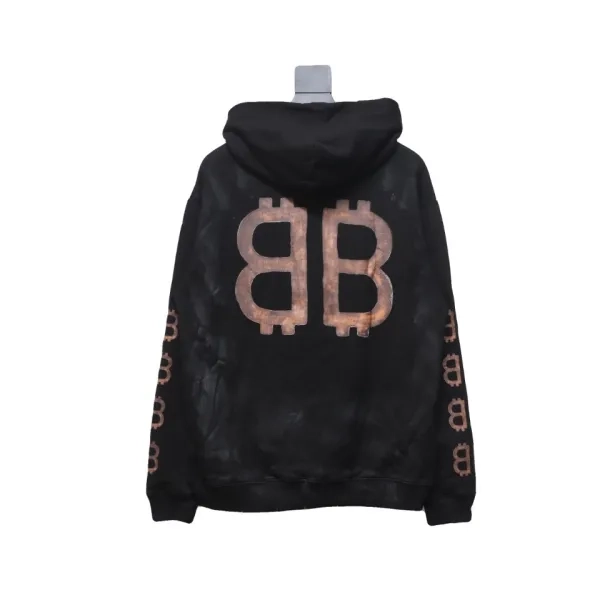 Balenciaga Clothes BB Logo Sprayed Effect Hoodie Black