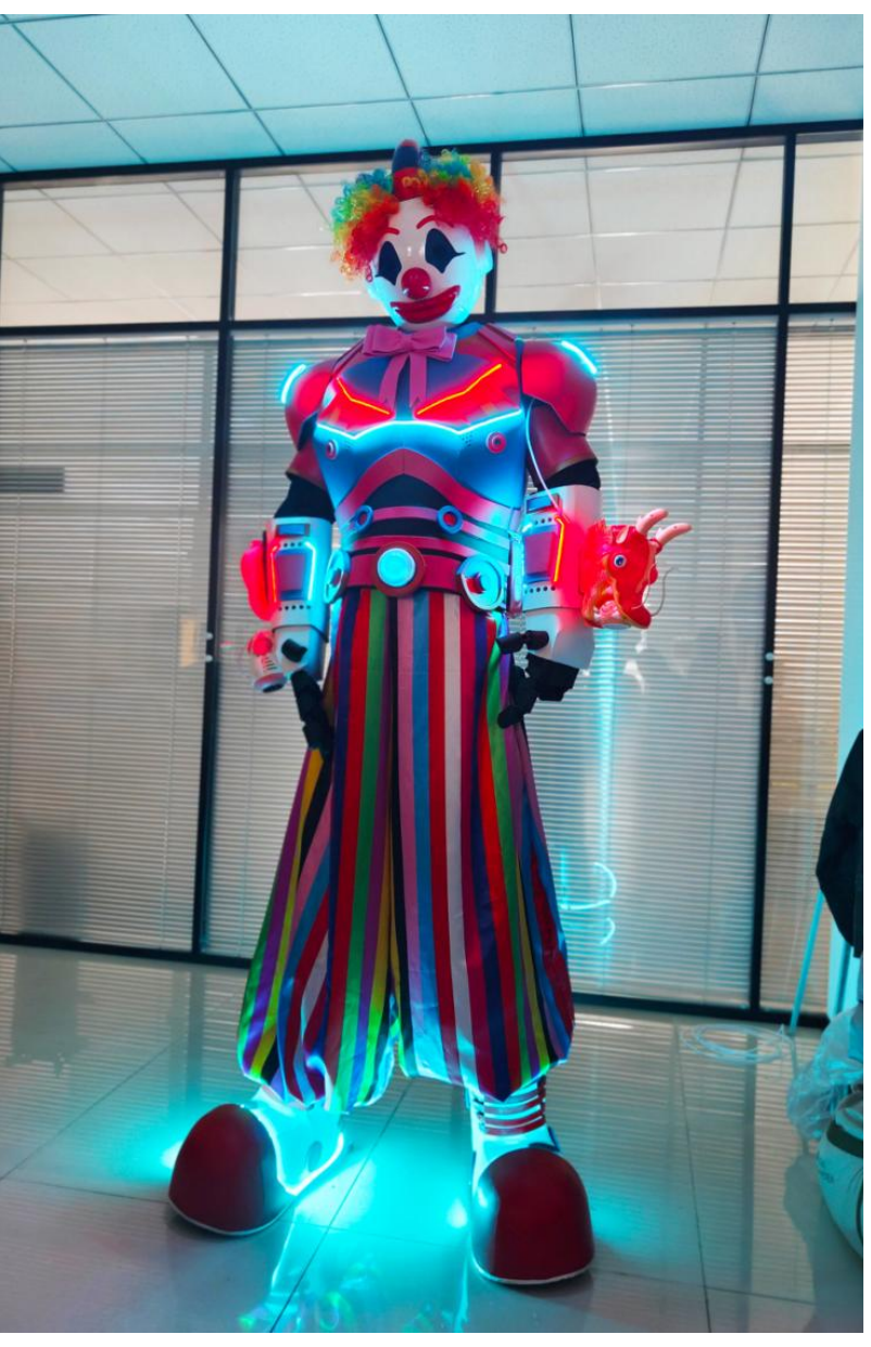 The Joker wearing a mech suit