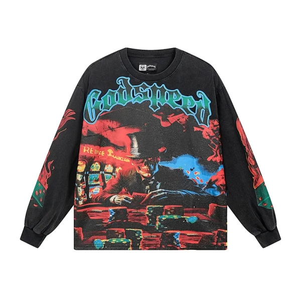 Godspeed Life's A Gamble Long Sleeve T-Shirt #1099 Black Wash