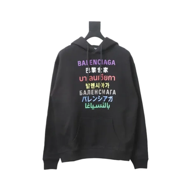Balenciaga Clothes Languages Hoodie Black Multi